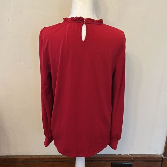 Adrianna Papell Red Smocked Ruffled long sleeve Blouse Size M EUC - Picture 5 of 8